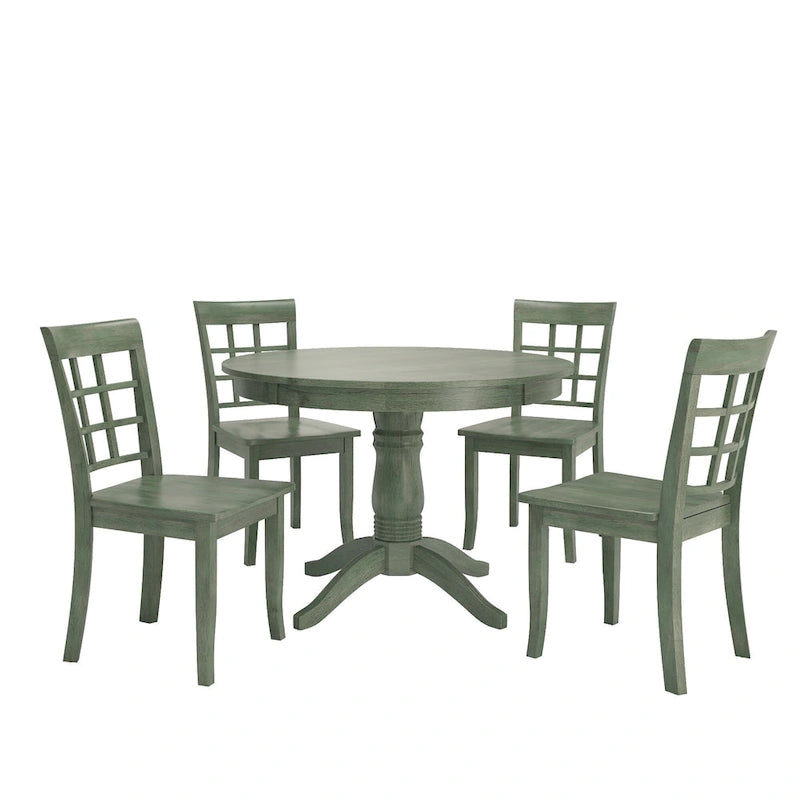 Ensemble de salle à manger 5 pièces Wilmington II avec base à piédestal ronde, vert sauge antique, par