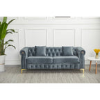 Canapé Chesterfield en velours touffeté 35P x 85L x 30,3H