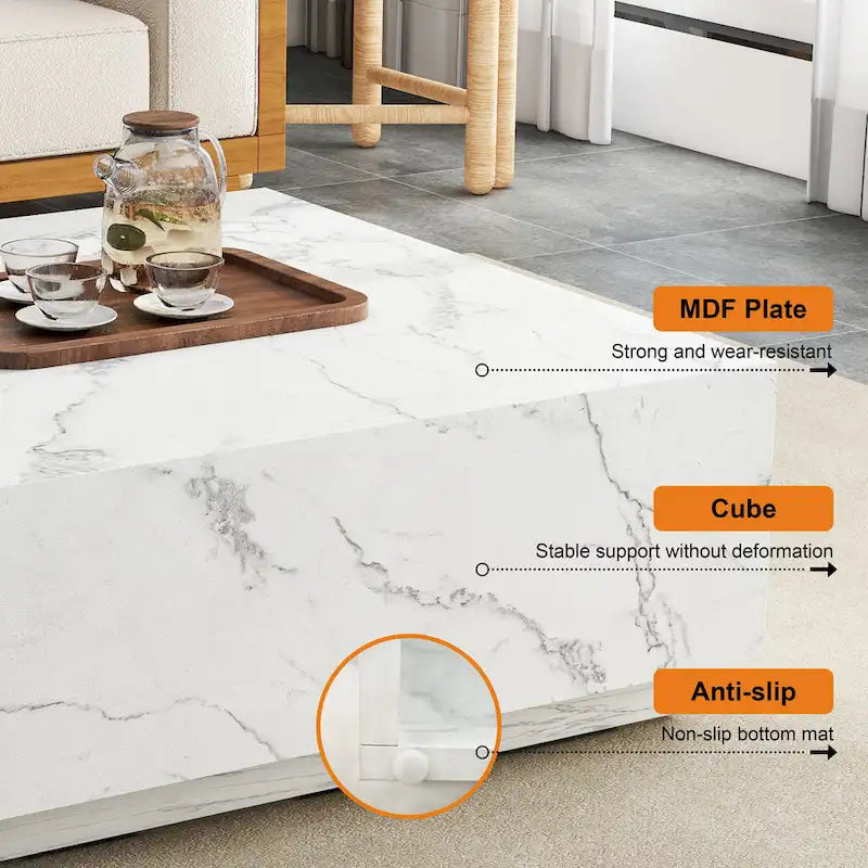 Table basse carrée imitation marbre