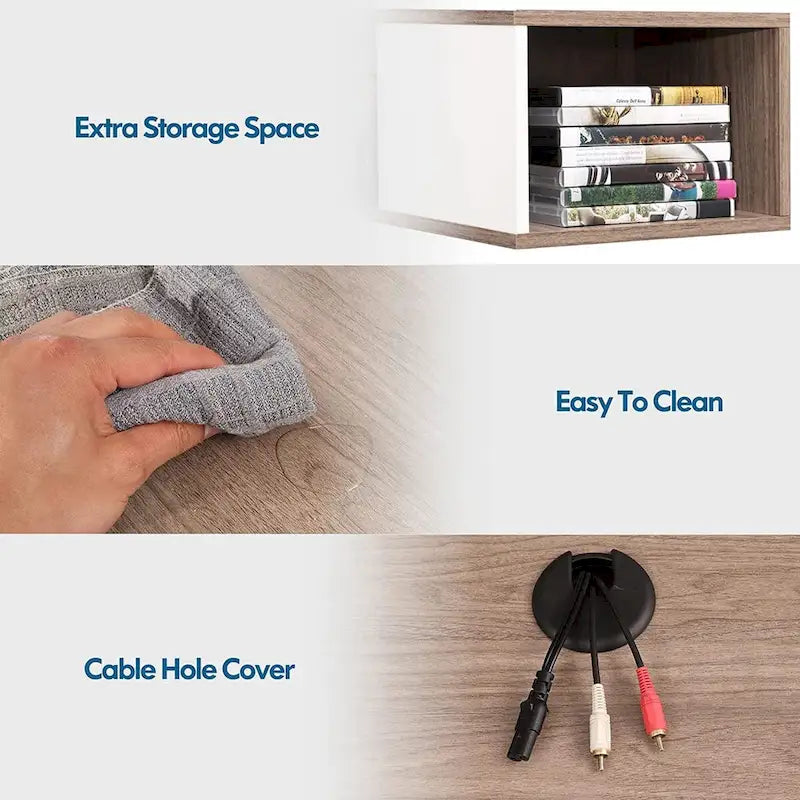 Meuble TV flottant mural, console de divertissement, étagère TV murale en bois, gris et blanc crème