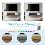 Meuble TV flottant mural, console de divertissement, étagère TV murale en bois, gris et blanc crème