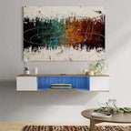 Meuble TV flottant mural, console de divertissement, étagère TV murale en bois, gris et blanc crème