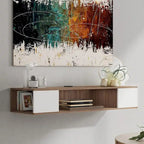 Meuble TV flottant mural, console de divertissement, étagère TV murale en bois, gris et blanc crème