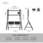 Meuble TV mobile pour bureau et salle de classe, support TV roulant avec roulettes pour téléviseurs de 45 à 88 pouces