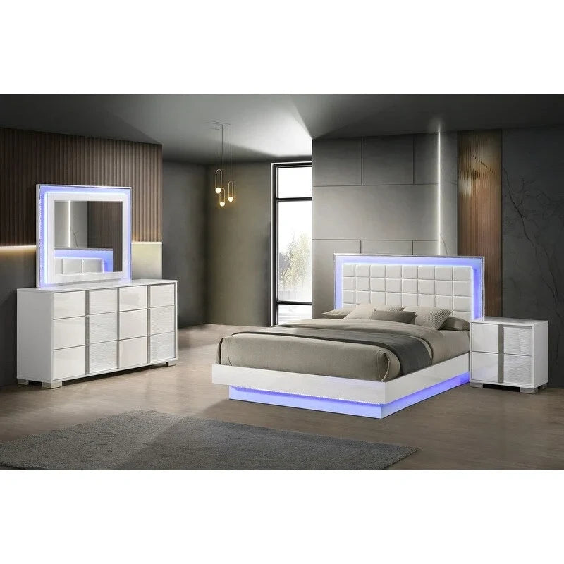  B750 White Lacquer with LED Bedroom Set
