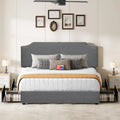  King Upholstered Rivet Curved Adjustable Headboard Platform Bed Frame 4 Storage Drawers Bed Frame