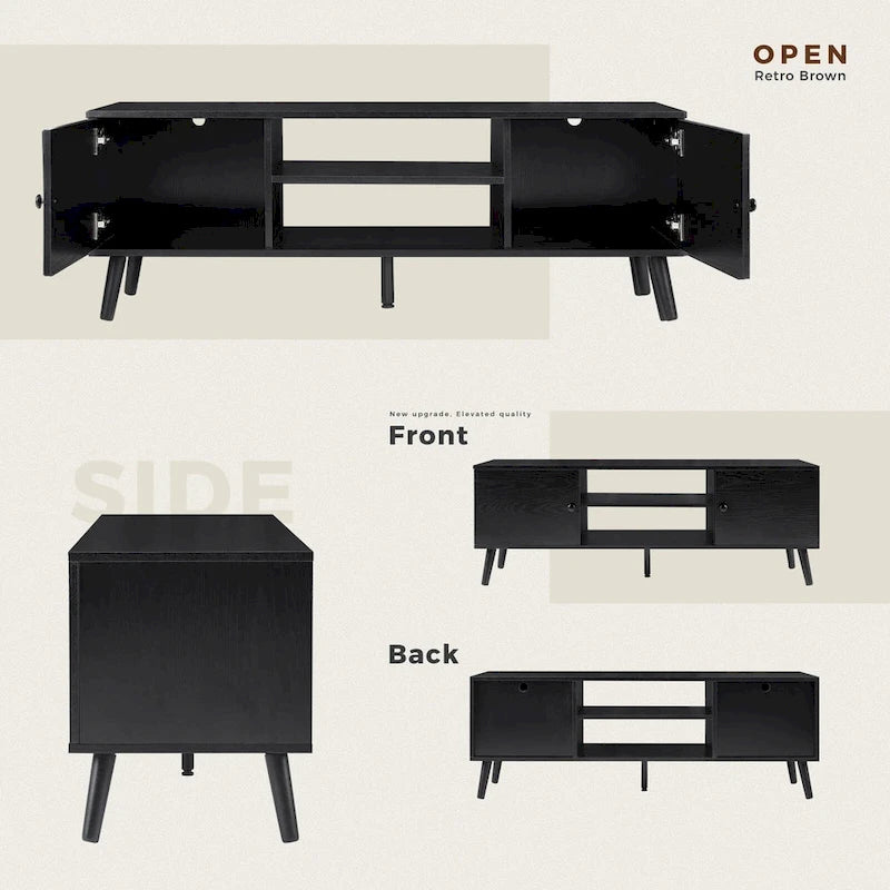 Meuble TV pour téléviseur de 55-60 pouces, Meuble de rangement avec 2 armoires Meuble console, Meuble de salon, de chambre à coucher