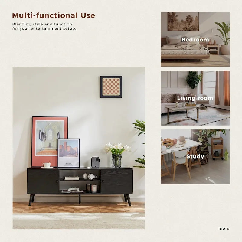 Meuble TV pour téléviseur de 55-60 pouces, Meuble de rangement avec 2 armoires Meuble console, Meuble de salon, de chambre à coucher