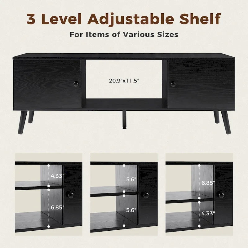 Meuble TV pour téléviseur de 55-60 pouces, Meuble de rangement avec 2 armoires Meuble console, Meuble de salon, de chambre à coucher