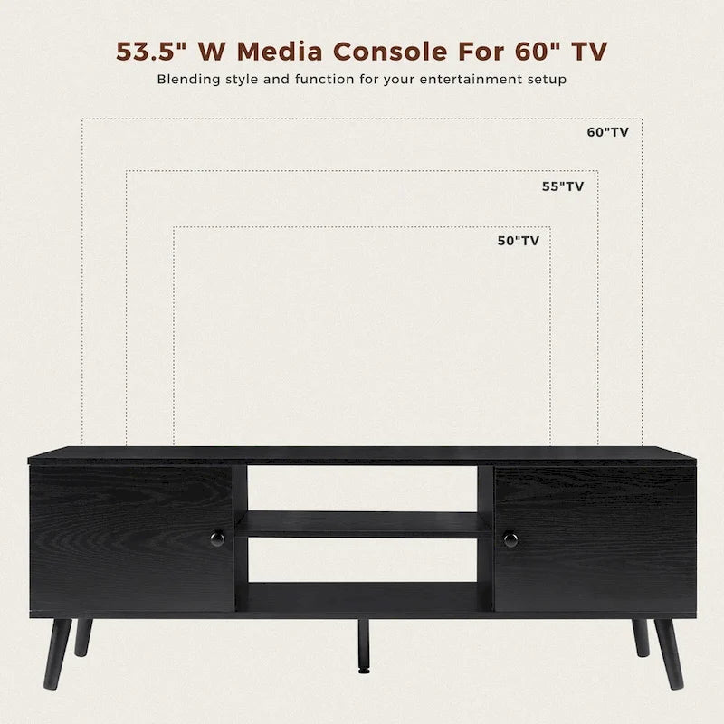 Meuble TV pour téléviseur de 55-60 pouces, Meuble de rangement avec 2 armoires Meuble console, Meuble de salon, de chambre à coucher