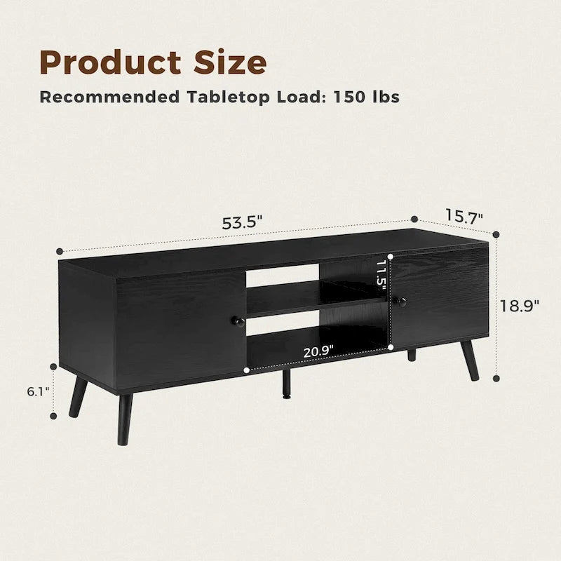 Meuble TV pour téléviseur de 55-60 pouces, Meuble de rangement avec 2 armoires Meuble console, Meuble de salon, de chambre à coucher