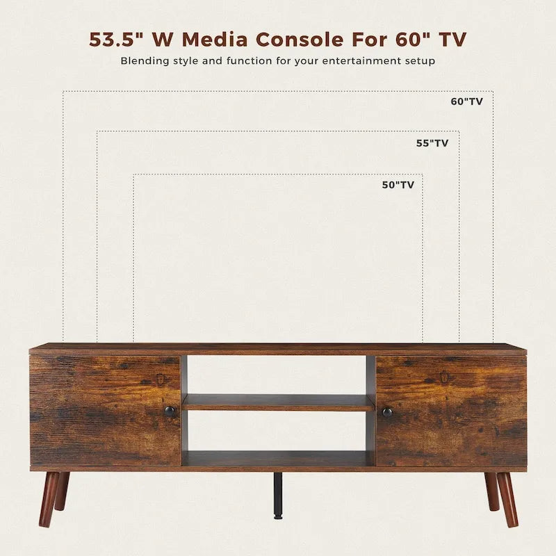 Meuble TV pour téléviseur de 55-60 pouces, Meuble de rangement avec 2 armoires Meuble console, Meuble de salon, de chambre à coucher