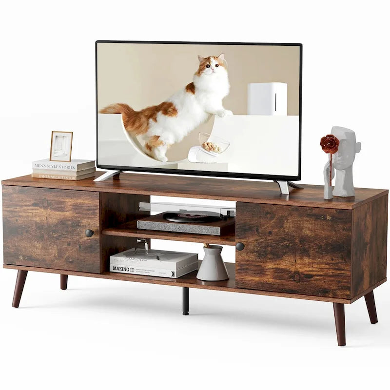Meuble TV pour téléviseur de 55-60 pouces, Meuble de rangement avec 2 armoires Meuble console, Meuble de salon, de chambre à coucher