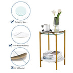 Table d'appoint ronde à 2 niveaux avec verre trempé, tables d'extrémité modernes