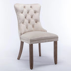 Chaise de salle à manger contemporaine haut de gamme en velours capitonné avec pieds en bois et clous décoratifs, lot de 2 pièces.