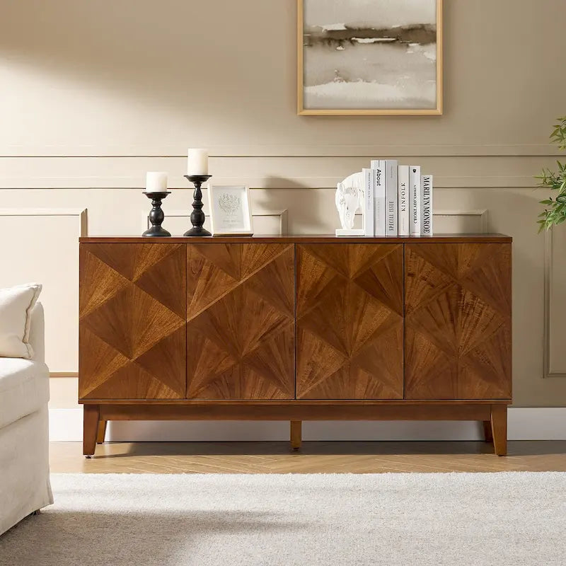 Ofelia Mid-century 60 Wide Geometric Patterned Sideboard with Adjustable Shelves by 