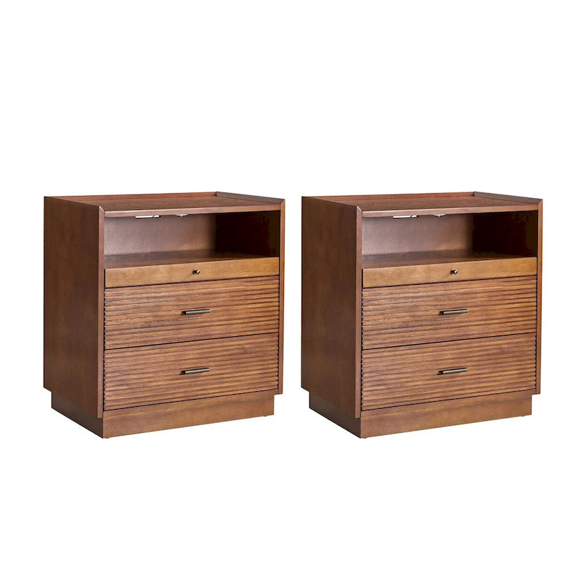 Table de chevet Mid-century Lorenz avec USB et lumières LED, ensemble de 2
