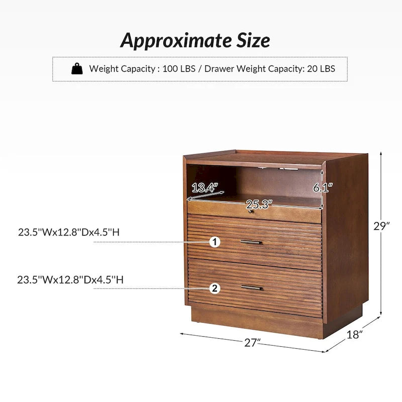 Table de chevet Mid-century Lorenz avec USB et lumières LED, ensemble de 2