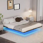 Cadre de lit flottant King Size avec lumières LED et station de charge - Plateforme en métal