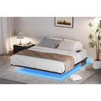 Cadre de lit flottant King Size avec lumières LED et station de charge - Plateforme en métal