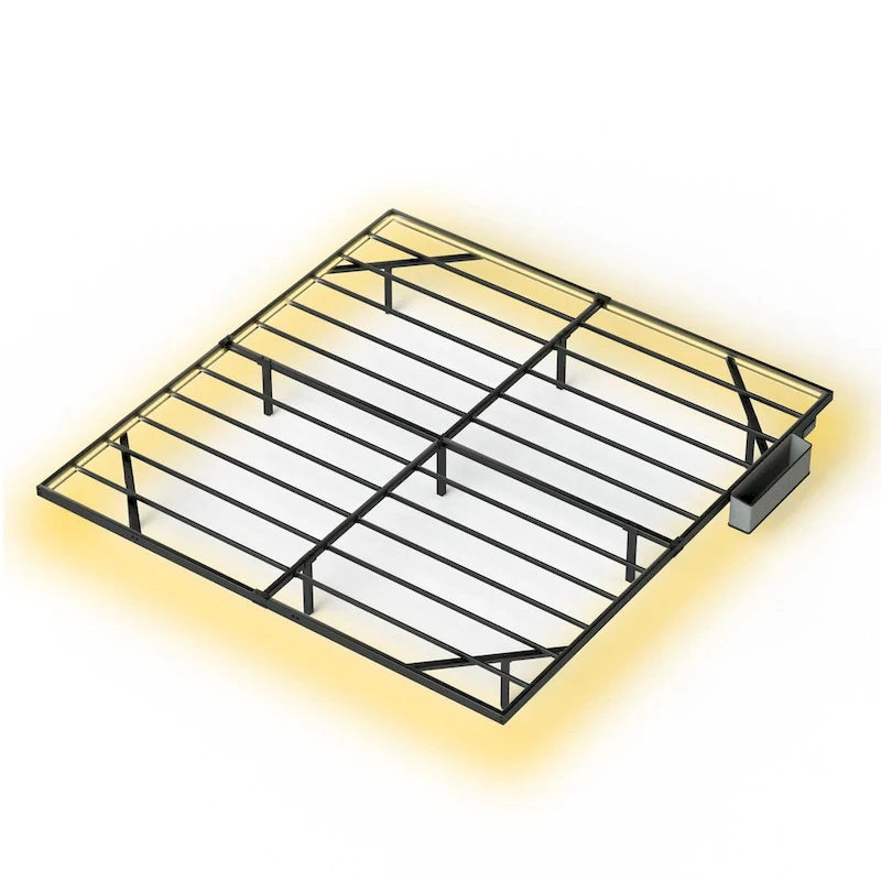 Cadre de lit flottant King Size avec lumières LED et station de charge - Plateforme en métal